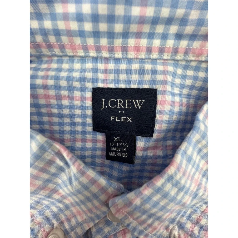 J. Crew Flex Gingham Short Sleeve‎ Button Down Shirt Mens XL Blue Pink Plaid